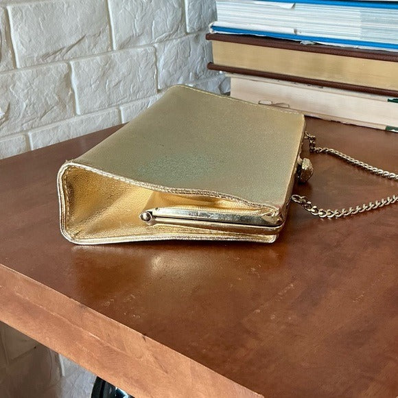 Vintage Metallic Structured Clutch Bag