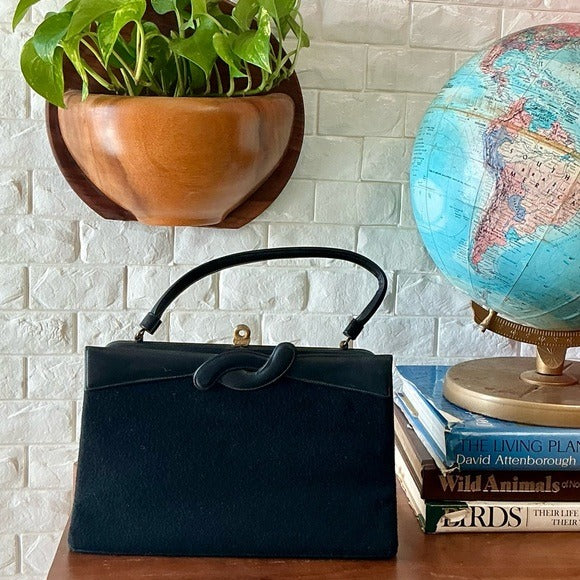 Vintage 50s 60s Lewis Felted Fabric Structured Bag