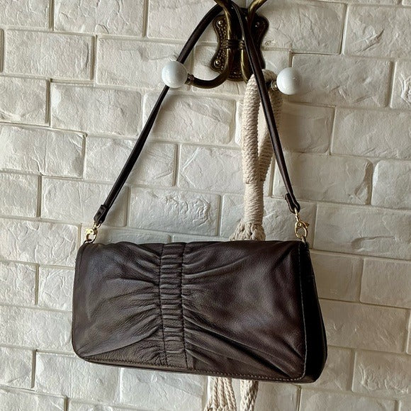Vintage 90s Y2K apostrophe Pleated Leather Bag