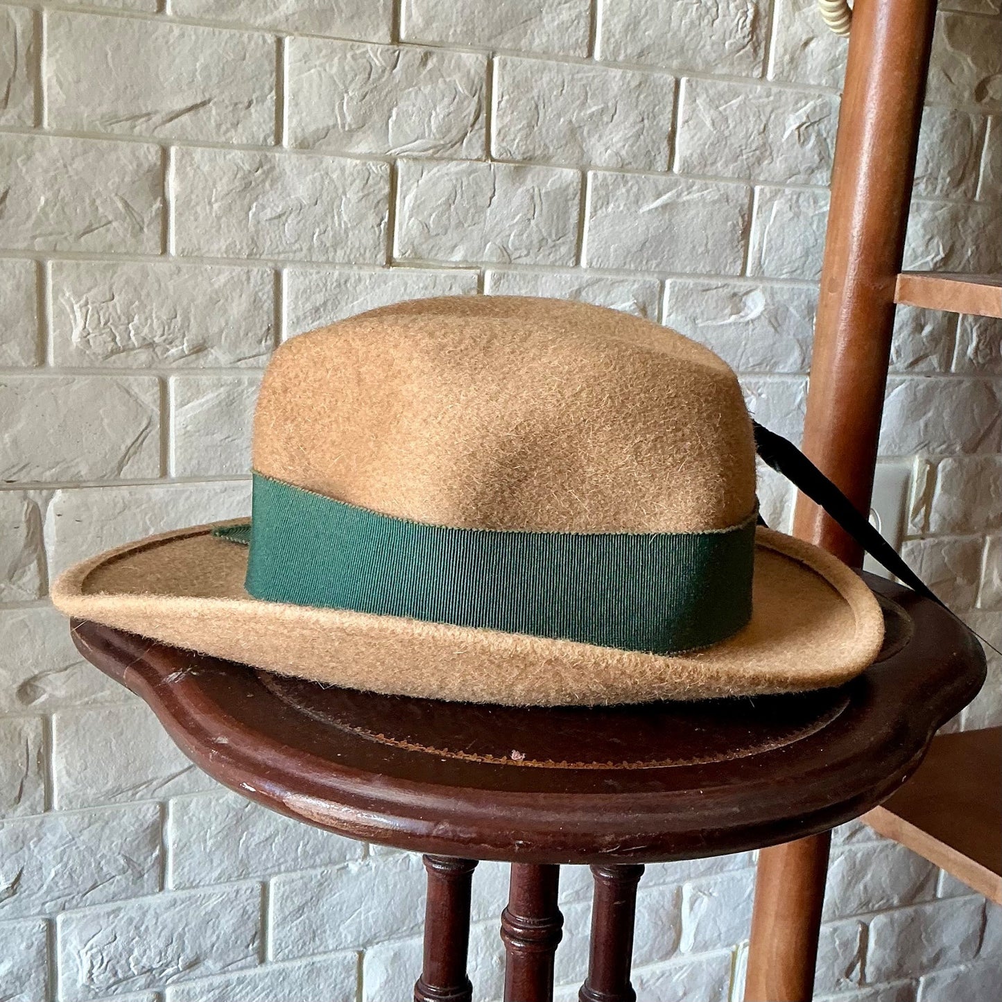 Vintage Capo Feathered Tan Wool Hat + Ribbon Hatband