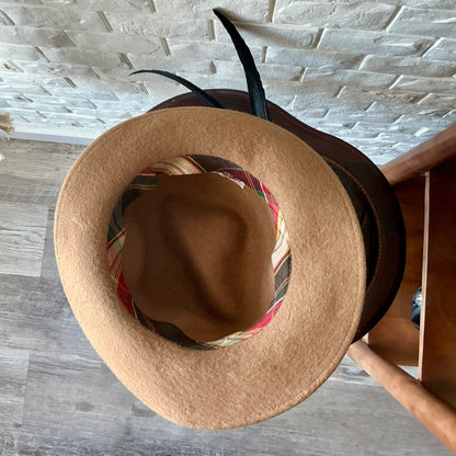 Vintage Capo Feathered Tan Wool Hat + Ribbon Hatband
