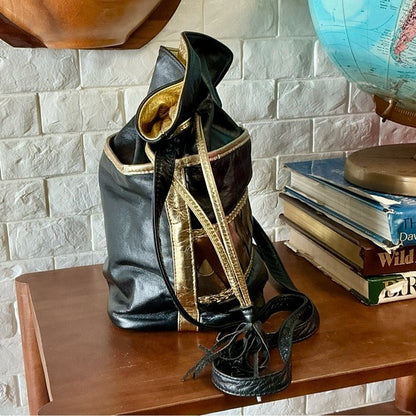 Vintage 1980s 90s Leather Drawstring Bucket Bag