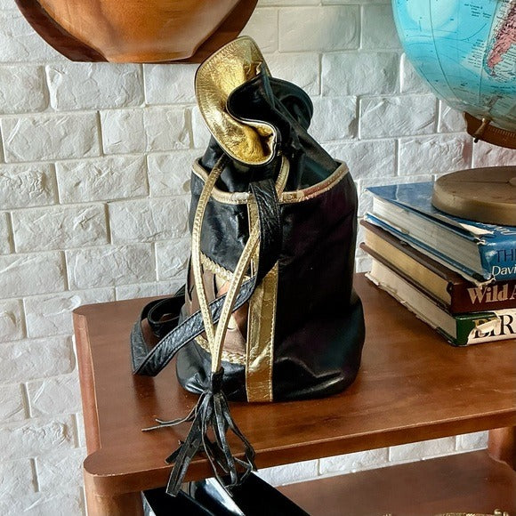Vintage 1980s 90s Leather Drawstring Bucket Bag