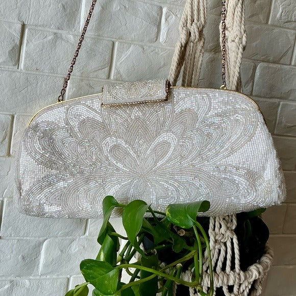 Vintage Hand Beaded Clutch Snap Top Shoulder Bag
