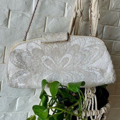 Vintage Hand Beaded Clutch Snap Top Shoulder Bag