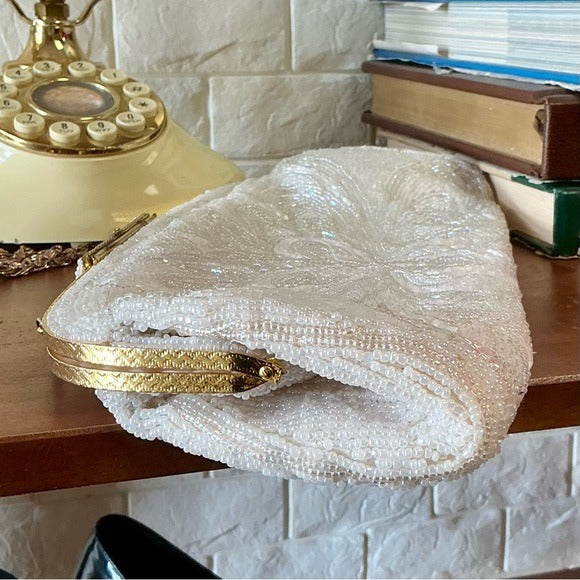 Vintage Hand Beaded Clutch Snap Top Shoulder Bag