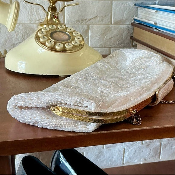 Vintage Hand Beaded Clutch Snap Top Shoulder Bag