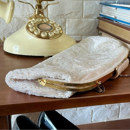 Vintage Hand Beaded Clutch Snap Top Shoulder Bag
