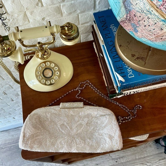 Vintage Hand Beaded Clutch Snap Top Shoulder Bag