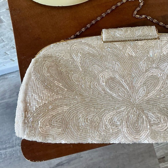 Vintage Hand Beaded Clutch Snap Top Shoulder Bag