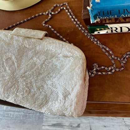 Vintage Hand Beaded Clutch Snap Top Shoulder Bag