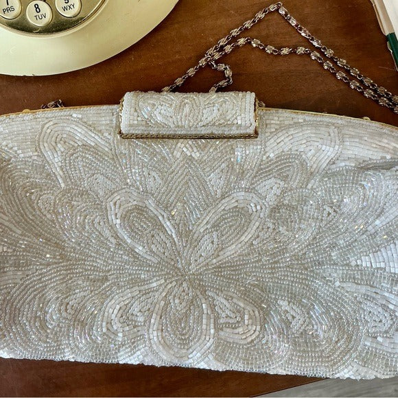 Vintage Hand Beaded Clutch Snap Top Shoulder Bag