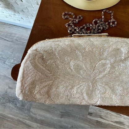 Vintage Hand Beaded Clutch Snap Top Shoulder Bag
