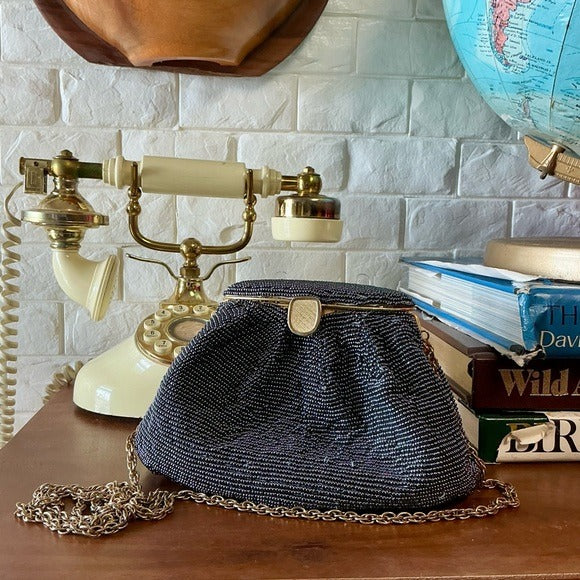 Vintage Nina Ricci Pewter Beaded Evening Bag
