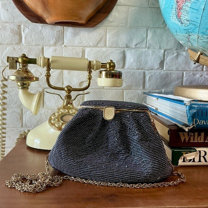 Vintage Nina Ricci Pewter Beaded Evening Bag