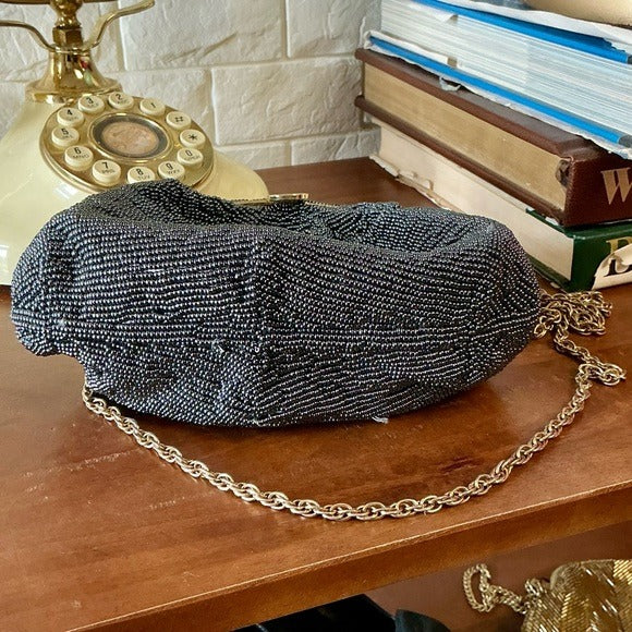 Vintage Nina Ricci Pewter Beaded Evening Bag
