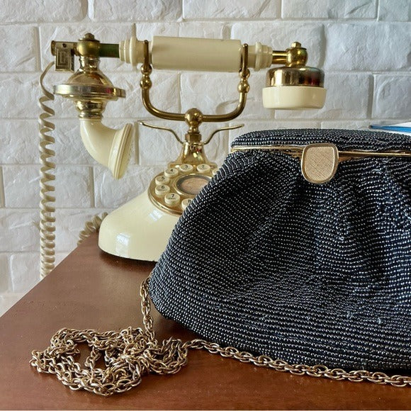 Vintage Nina Ricci Pewter Beaded Evening Bag