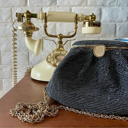 Vintage Nina Ricci Pewter Beaded Evening Bag