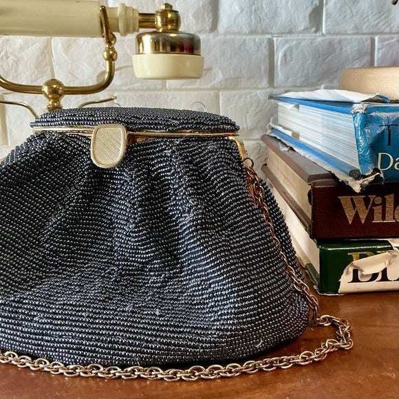 Vintage Nina Ricci Pewter Beaded Evening Bag