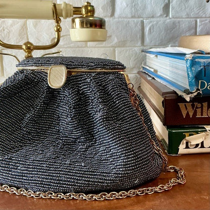 Vintage Nina Ricci Pewter Beaded Evening Bag