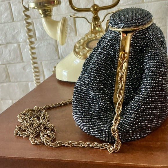 Vintage Nina Ricci Pewter Beaded Evening Bag