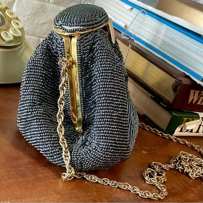 Vintage Nina Ricci Pewter Beaded Evening Bag