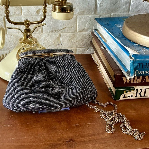 Vintage Nina Ricci Pewter Beaded Evening Bag
