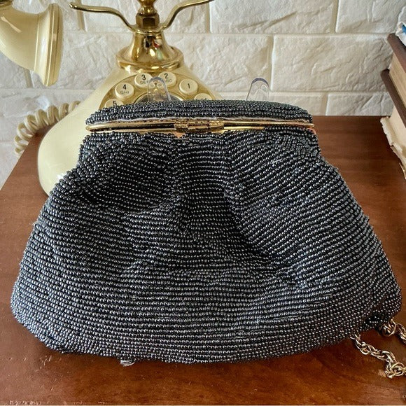 Vintage Nina Ricci Pewter Beaded Evening Bag