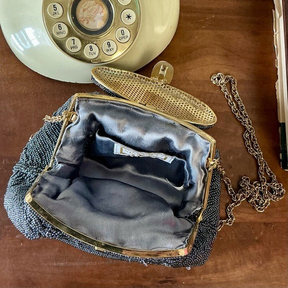 Vintage Nina Ricci Pewter Beaded Evening Bag