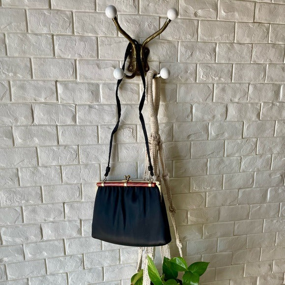 Vintage 1960s Andre Black Fabric Bag + Tortoise Shell Purse