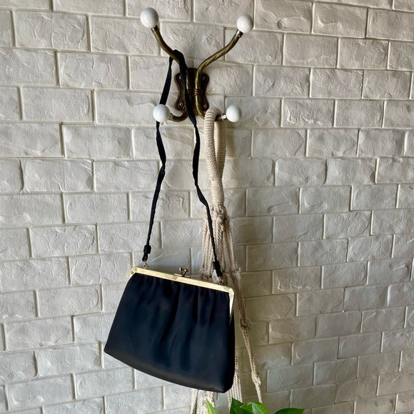 Vintage 1960s Andre Black Fabric Bag + Tortoise Shell Purse
