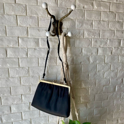Vintage 1960s Andre Black Fabric Bag + Tortoise Shell Purse