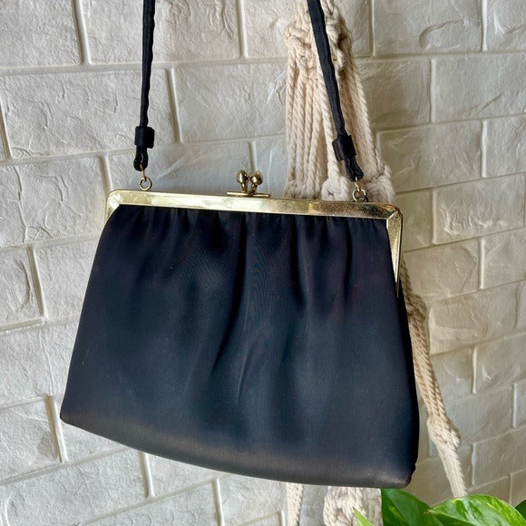 Vintage 1960s Andre Black Fabric Bag + Tortoise Shell Purse