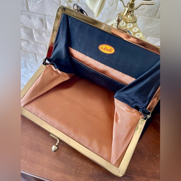 Vintage 1960s Andre Black Fabric Bag + Tortoise Shell Purse