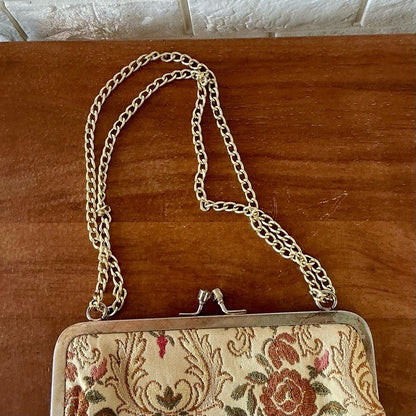 Vintage 50s 60s La Regale Floral Tapestry Brocade Fabric Bag