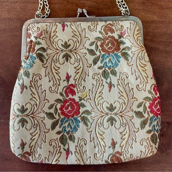 Vintage 50s 60s La Regale Floral Tapestry Brocade Fabric Bag