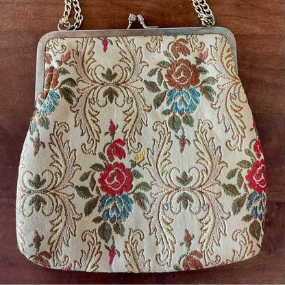 Vintage 50s 60s La Regale Floral Tapestry Brocade Fabric Bag