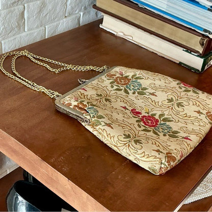 Vintage 50s 60s La Regale Floral Tapestry Brocade Fabric Bag