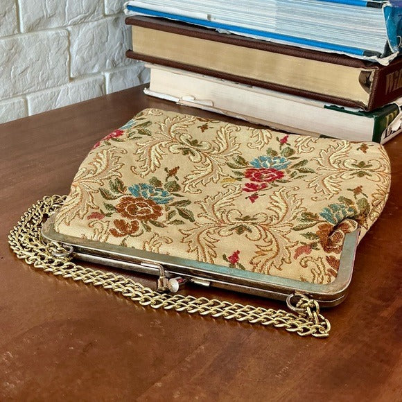 Vintage 50s 60s La Regale Floral Tapestry Brocade Fabric Bag