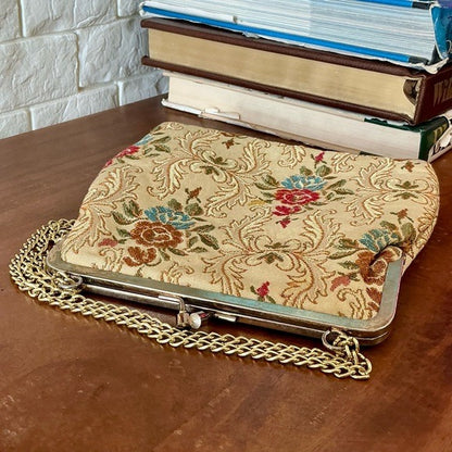 Vintage 50s 60s La Regale Floral Tapestry Brocade Fabric Bag