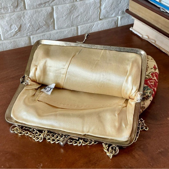 Vintage 50s 60s La Regale Floral Tapestry Brocade Fabric Bag
