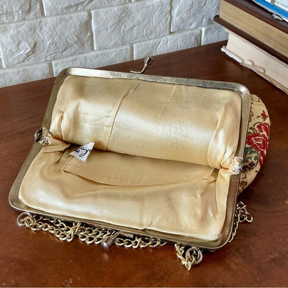 Vintage 50s 60s La Regale Floral Tapestry Brocade Fabric Bag