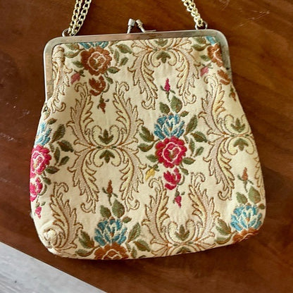 Vintage 50s 60s La Regale Floral Tapestry Brocade Fabric Bag