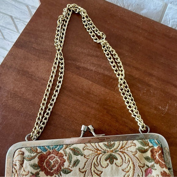 Vintage 50s 60s La Regale Floral Tapestry Brocade Fabric Bag