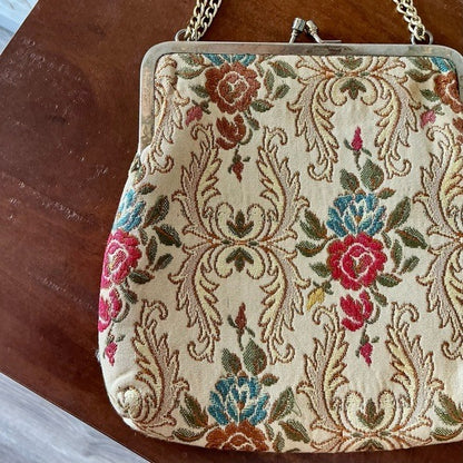 Vintage 50s 60s La Regale Floral Tapestry Brocade Fabric Bag