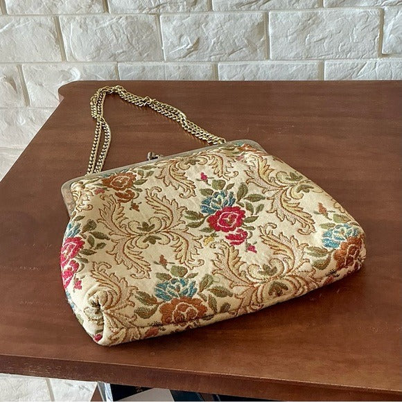 Vintage 50s 60s La Regale Floral Tapestry Brocade Fabric Bag