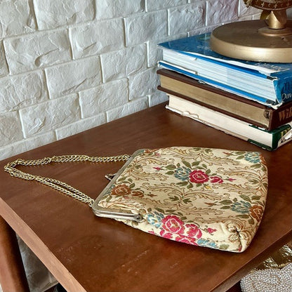 Vintage 50s 60s La Regale Floral Tapestry Brocade Fabric Bag