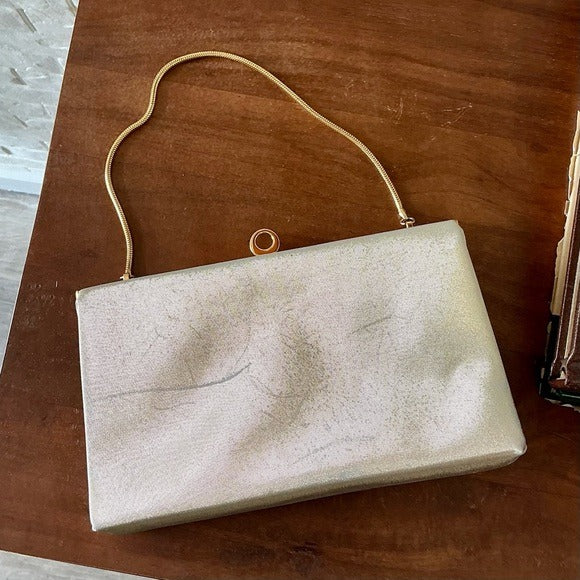 Vintage Shimmery Fabric Structured Evening Bag