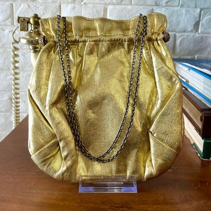 Vintage 1940s 50s Metallic Gold Fabric Slouch Bag