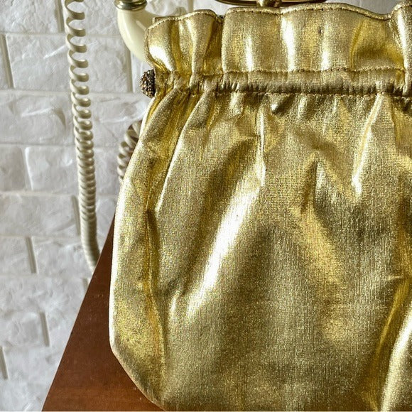 Vintage 1940s 50s Metallic Gold Fabric Slouch Bag